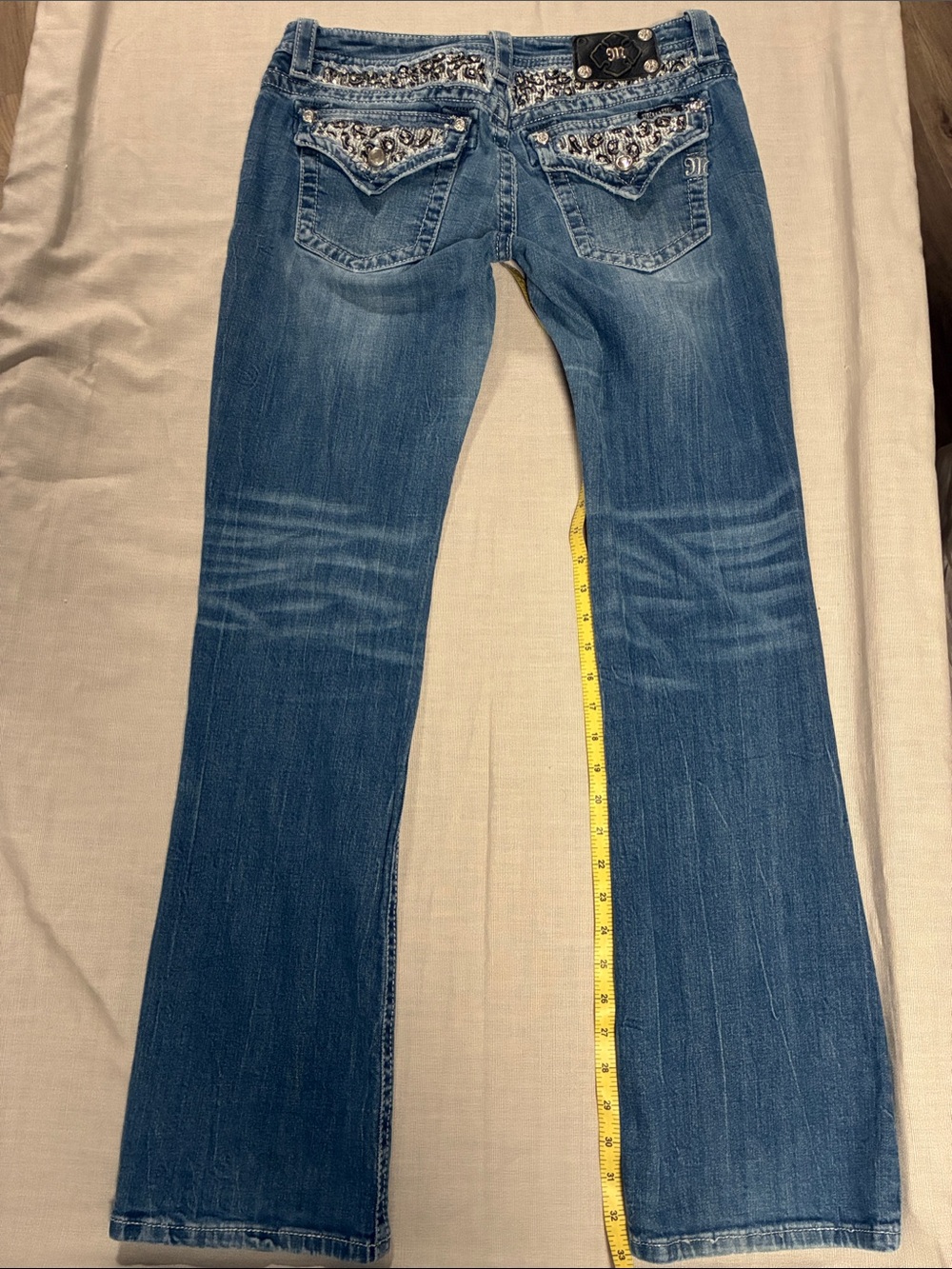 Miss Me Women’s Signature-Rise Boot Cut Detailed Light Blue Jeans 31/32 1/2